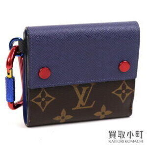Louis Vuitton Compact Wallet Carabiner Monogram Taiga Leather Blue LV